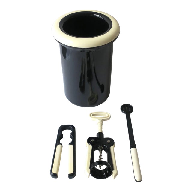 Italian Wine Cooler Ice Bucket, Bottle Opener, and Other Bar Tools, Circa 1980s For Sale