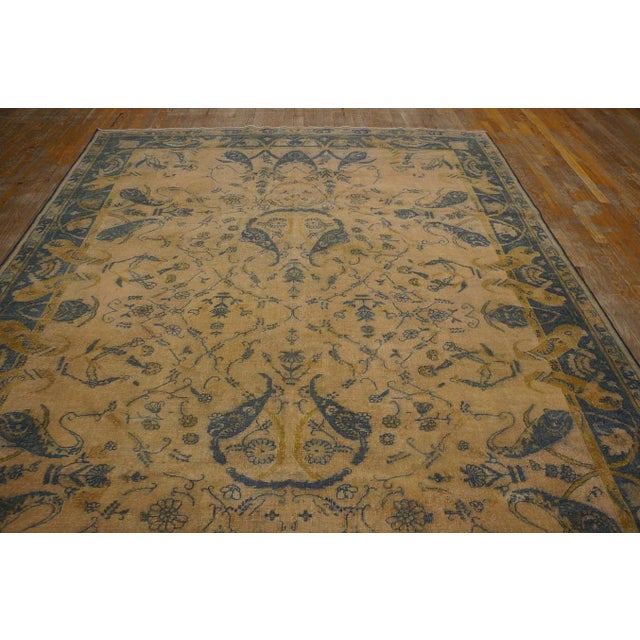 Indian Extraordinary Tan Beige and Blue Color With Symetric Florid Antique Indian Rug For Sale - Image 3 of 12