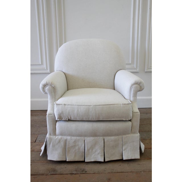 Vintage Custom Upholstered Linen Box Pleated Ruffle Skirt Chair