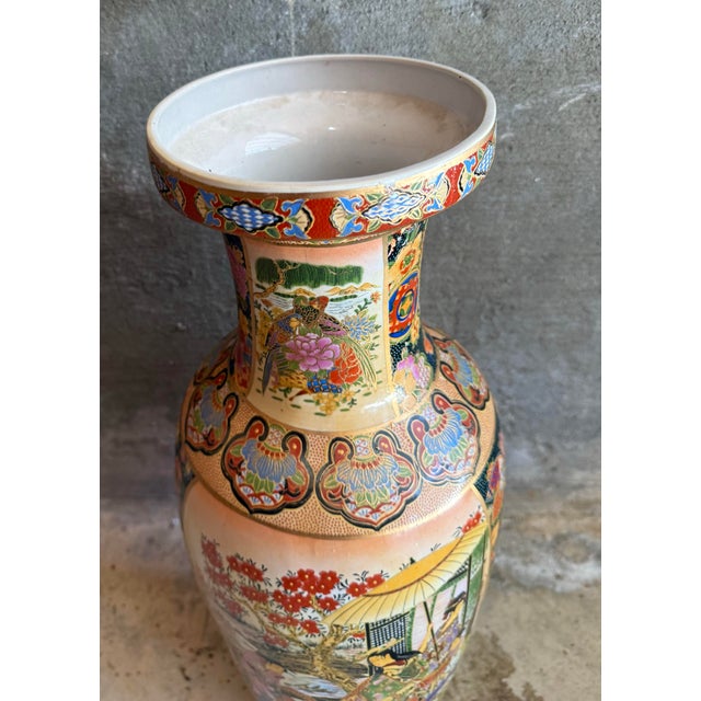 24" 20th Century Vintage Asian Satsuma Double Sided Floor Vase Fantastic For Sale - Image 4 of 7