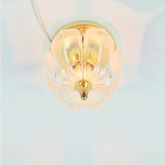 1970s Mid-Century Modern Flower-Shaped Glass & Brass Flush Mount from Limburg, Germany, 1970s For Sale - Image 5 of 10