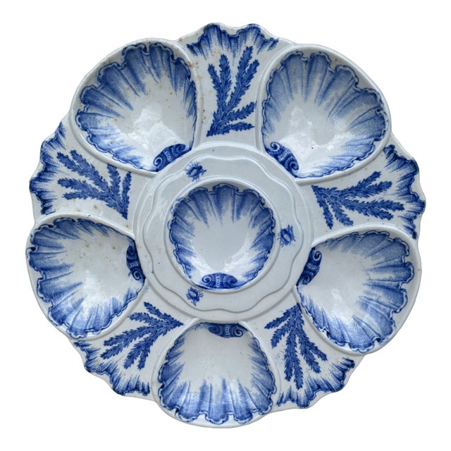 19th Century Blue and White Seaweeds Oyster Plate Bordeaux For Sale