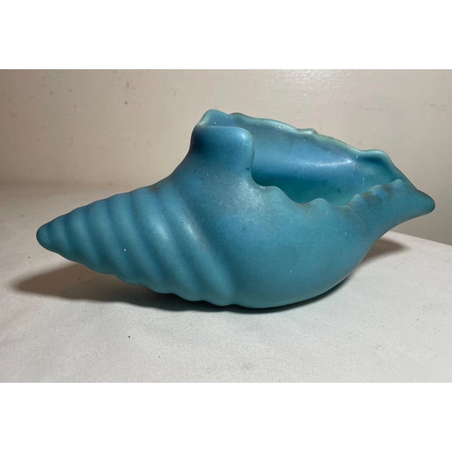Figurative Antique Figural Blue Glazed Van Briggle Sea Shell Figural Pottery Vase Sculpture For Sale - Image 3 of 8