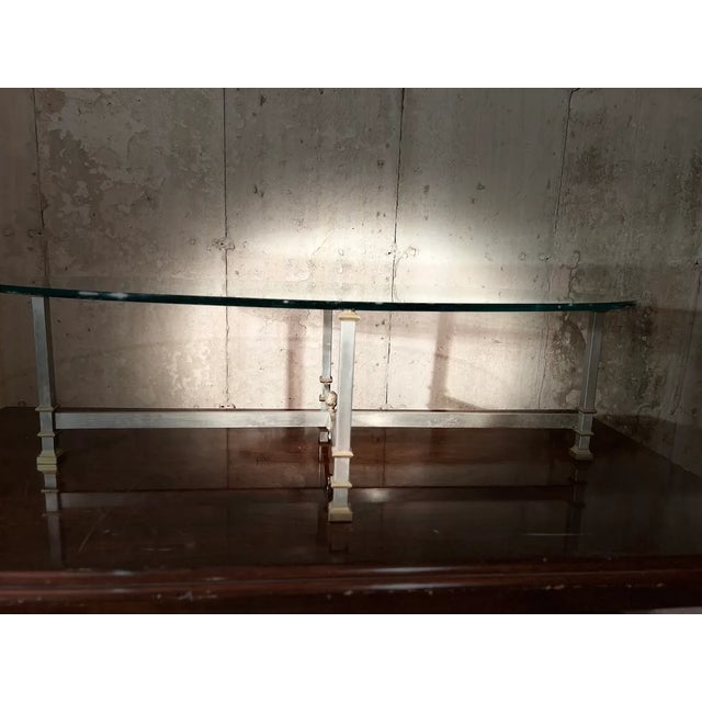 Metal Maison Jansen Style Oval Iron and Brass Glass Top Coffee Table For Sale - Image 7 of 8