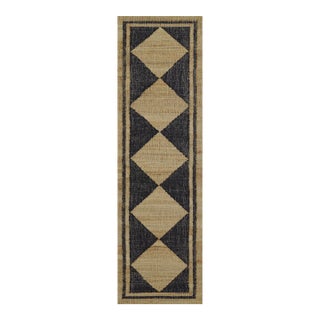 Erin Gates by Momeni Orchard Court Checker Black Hand Woven Wool and Jute Area Rug 2'3" X 8' Runner For Sale
