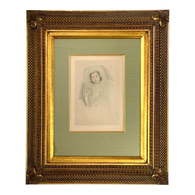Mary Cassatt Hand Colored Drypoint Etching on Paper, Margo Wearing a Bonnet (No. 1) For Sale