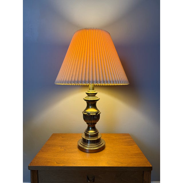 Excellently cared for Rembrandt brass stiffel table lamp with original Rembrandt fabric shade. This lamp + shade has...