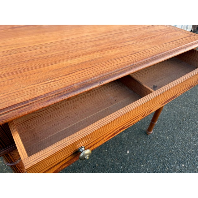 Antique Pitch Pine Desk with Turned Legs and Drawer, 1900s For Sale - Image 9 of 11
