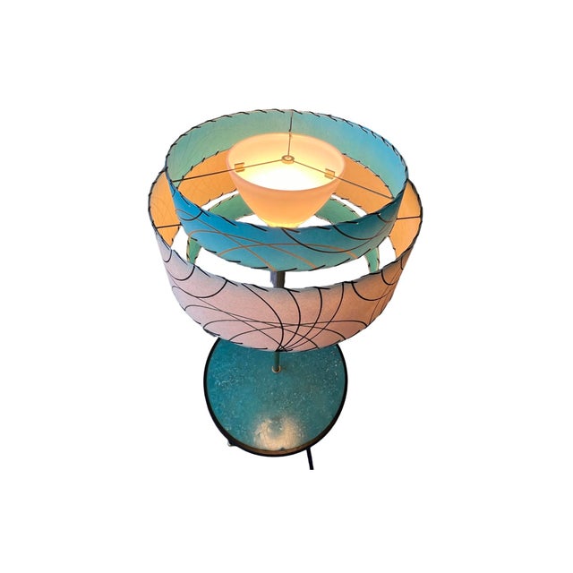Mid-Century Modern Vintage Mid Century Modern 1950s Atomic 3 Legged Table Floor Lamp Abalone Shell Brass For Sale - Image 3 of 9