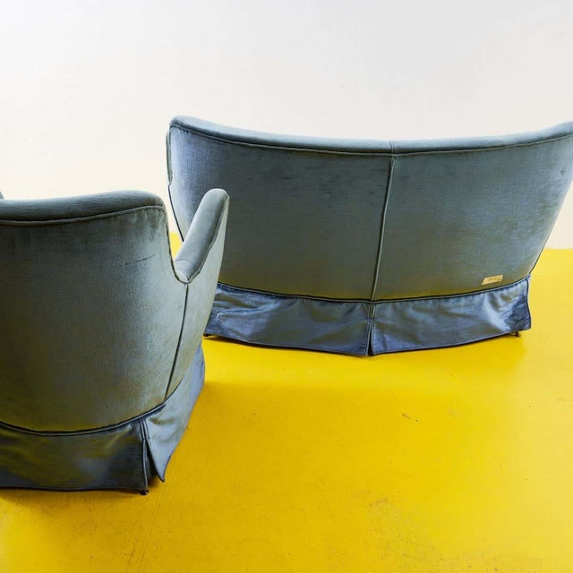 Blue Blue Velvet Sofa and Armchair, Set of 2 For Sale - Image 8 of 9