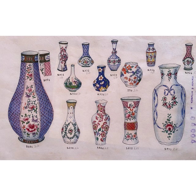 Porcelain Vases is an original china ink and watercolor drawing on ivory-colorated paper realized in 1890 ca. In very good...