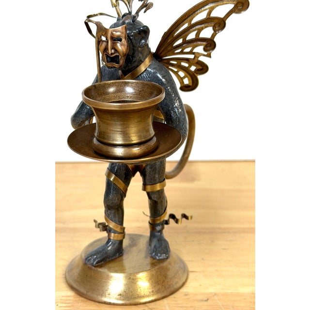 Pair Belle Époque Style Winged Monkey Masquerade Tragedy & Comedy Chambersticks For Sale - Image 13 of 17