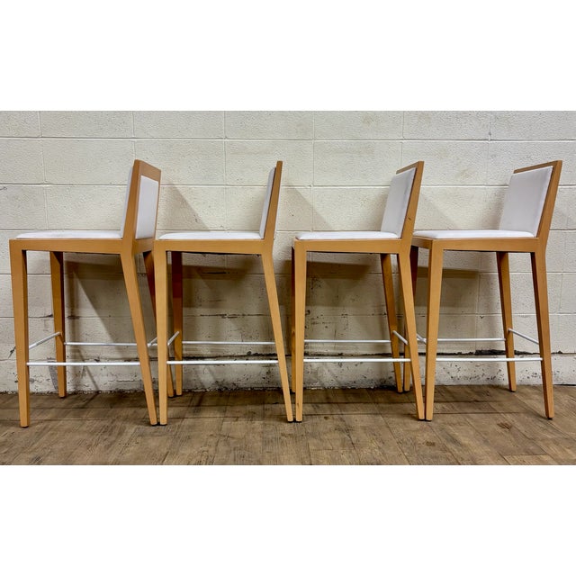 Martin Brattrud Maple Feather Down Upholstered Barstools Style 1045 - Set of 4 For Sale - Image 10 of 13