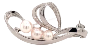 1990s Mikimoto Estate Akoya Pearl Brooch Pin Sterling Silver 6mm 4.89 gr