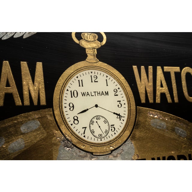 Early 20th Century Waltham Watches Reverse-Painted Glass Advertising Sign For Sale In Chicago - Image 6 of 7