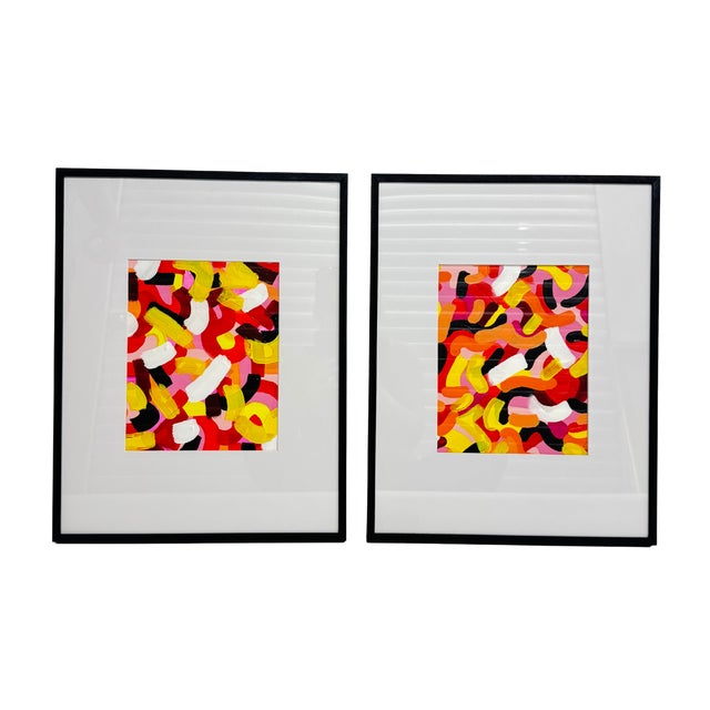 Pair of original works on paper, white matte, black frame. Acrylic sealed with a matte varnish. Certificate of...