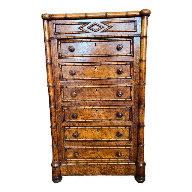 1900-1909 Rare Faux Bamboo Salesman Sample Miniature Chest of Drawers For Sale