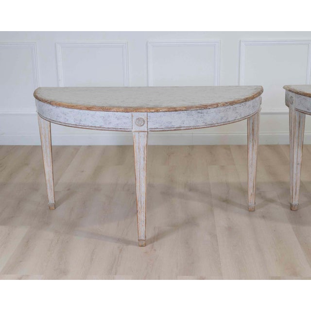 Light Gray Pair of Swedish 19th Century Gustavian Style Demi-Lune Tables For Sale - Image 8 of 9