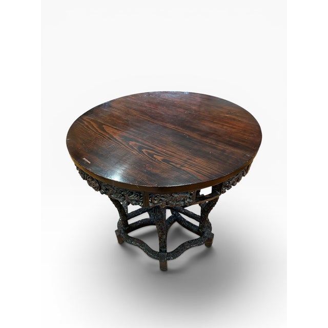 Chinese Early 20th Century Chinese Chippendale Style Carved Rosewood Round Center Hall Table With Dragon Motifs For Sale - Image 3 of 15