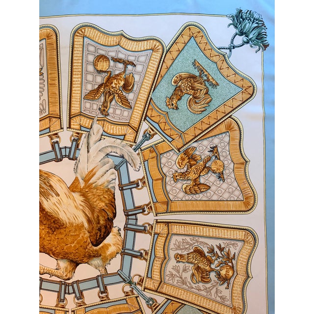 Gold Hermes Les Coqs D’or Silk Scarf 1960 Designed by Françoise De La Perriere For Sale - Image 8 of 12