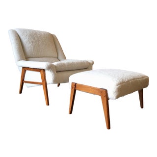 Danish Modern Sherpa Lounge Chair and Ottoman For Sale