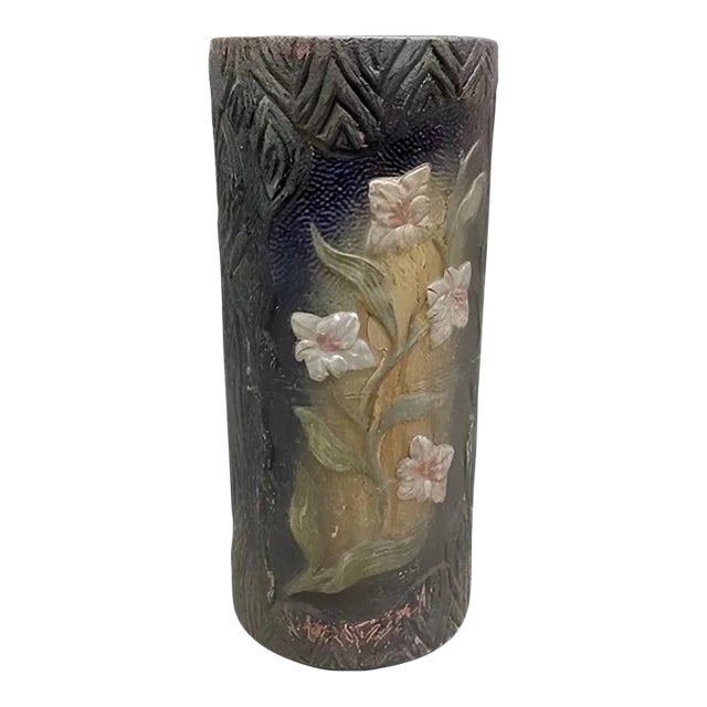 Antique 19 Inch Faux Bois Terracotta Umbrella Stand For Sale