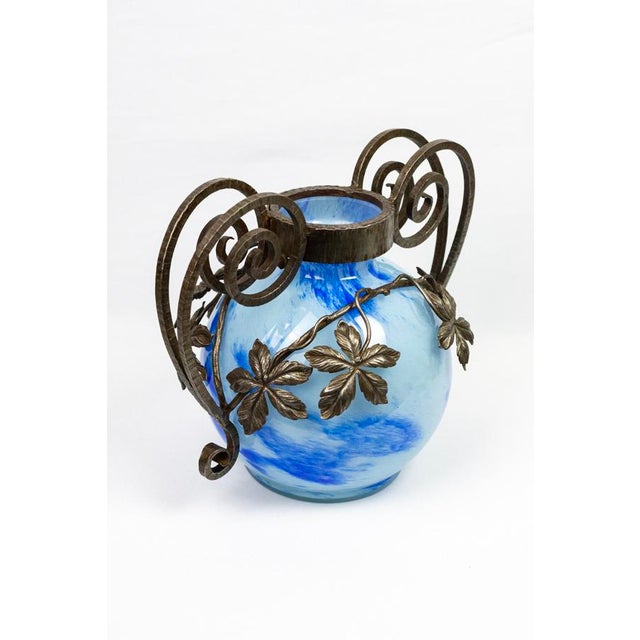 Art Nouveau Vase in Blown Blue Marbled Glass by André Delatte, 1925 For Sale - Image 3 of 14