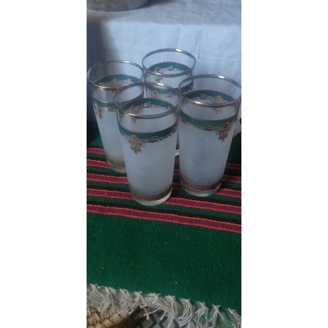Vintage Culver Gold Rim and Green Tall Tumblers G Drinking Glasses - Set of 4 For Sale - Image 10 of 11