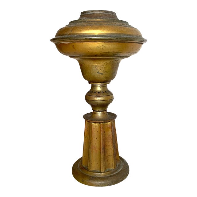 Rare Antique 1800 Gilded Brass Marble Electrified American Astral Table Oil Lamp For Sale