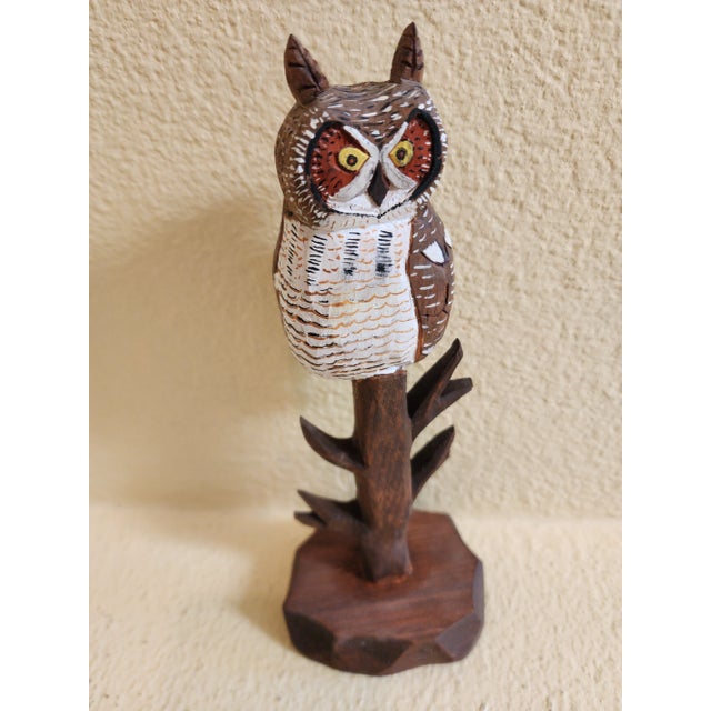 Mid 20th Century Hand Carved and Hand Painted Great Horned Owl Sculpture Signed and Dated by the Artist Circa 1970 For Sale - Image 4 of 12