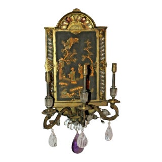 C1860 Antique French Bronze/ Crystal/ Rock Crystal/ Amethyst Chinoiserie Wall Sconce by Maison Bagues For Sale