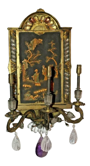 C1860 Antique French Bronze/ Crystal/ Rock Crystal/ Amethyst Chinoiserie Wall Sconce by Maison Bagues