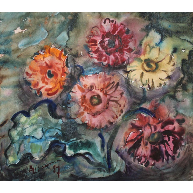 1980s Dzidra Bauma, Gerberas, 1987, Watercolor For Sale - Image 5 of 5