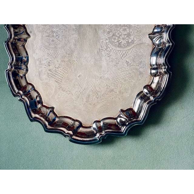 Hollywood Regency Mid 20th Century Silver-Plate Etched Tray For Sale - Image 3 of 11