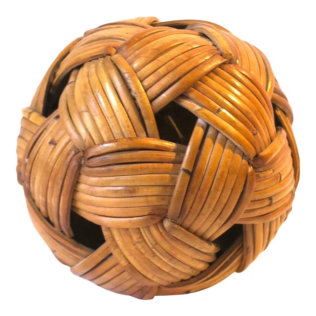 Wicker Rattan Ball Sphere Decorative Object Chinoiserie Style For Sale