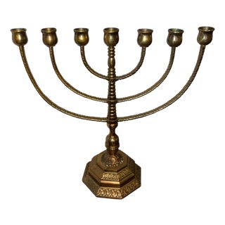 Brass 7-Arm Menora Candelabra For Sale