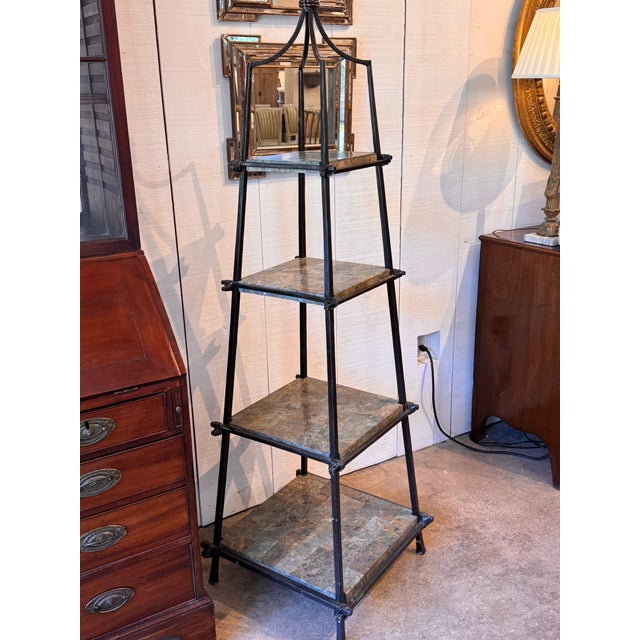 1980s Metal Obelisk Etagere With Stone Shelves For Sale - Image 9 of 9
