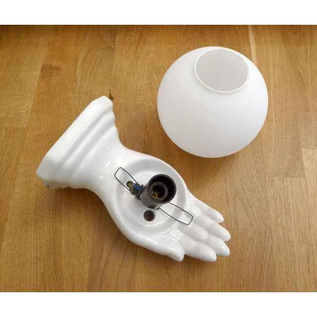 White Vintage Wall Sconce with Frosted Opaline Globe, 1970s For Sale - Image 8 of 12