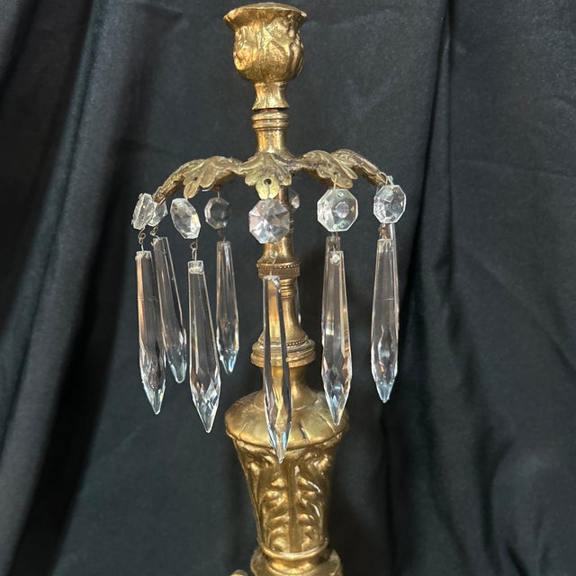 1800’s Stunning Gold Candleholder With Prisms For Sale - Image 6 of 9