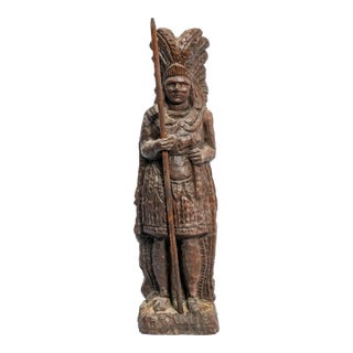 Solid Wood Carved Antique Native American Indian Chief Statue Sculpture Western Home Decor For Sale