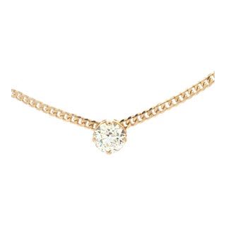 Vintage 1.28 Carat Old European Cut Diamond on a 14k Curb Link Chain For Sale