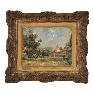 Framed Oil Painting on Panel by Lucien Dasselborne (1873–1962) 'Country Road to a Farmstead' For Sale