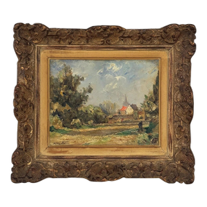 Framed Oil Painting on Panel by Lucien Dasselborne (1873–1962) 'Country Road to a Farmstead'