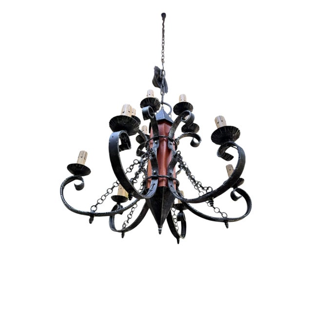 Made in Italy Mediterranean Revival Wrought Iron Style 12 Light Candle Chandelier For Sale - Image 4 of 15