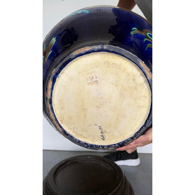 Royal Blue Antique Large Italian Style Peacock Cachepot Table For Sale - Image 8 of 9