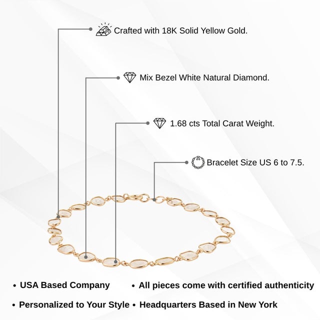 Natural Uncut Diamond Bezel Set Station Bracelet, 1.68 Carat in 18k Gold For Sale - Image 13 of 17