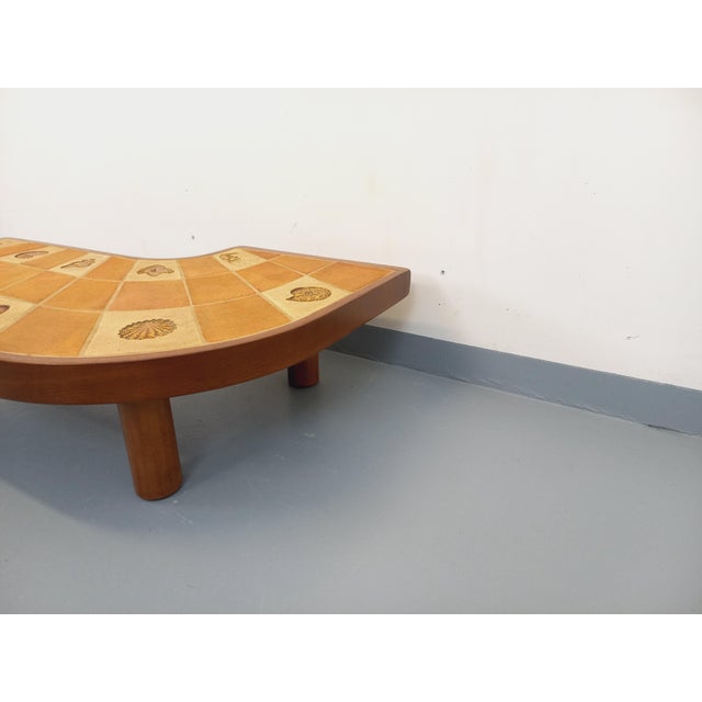 Comma-Shaped Coffee Table with Shell Motifs in Wood and Vallauris Ceramic from Barrois, 1960s-1970s For Sale - Image 18 of 18