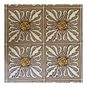 Designer Vicki Payne Free Spirit Brown Cream Gold Yellow Taupe Crest Tile Medallion Fabric Sample