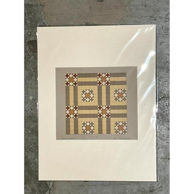 Mid 20th Century Vintage Geometric Tile Pattern Serigraph For Sale - Image 5 of 12