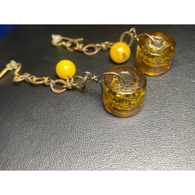 1940s Exquisite Large Italian Murano Foglia Lampwork Glass Statement Earrings, Pair For Sale In South Bend - Image 6 of 7